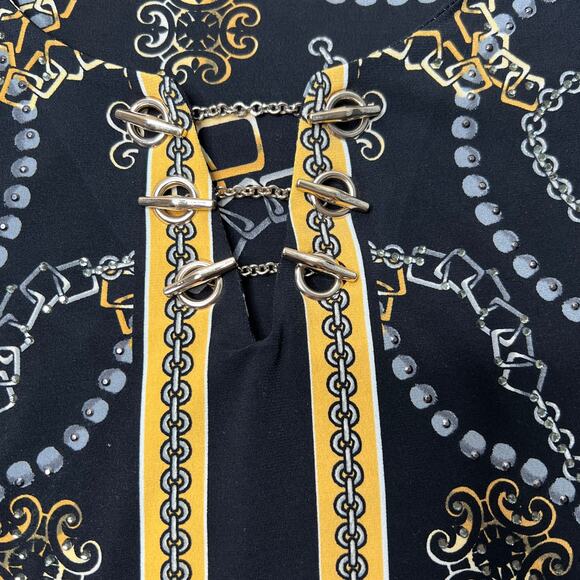 JM Collection Black Gold Chain Print Tunic Medium - Picture 3 of 11